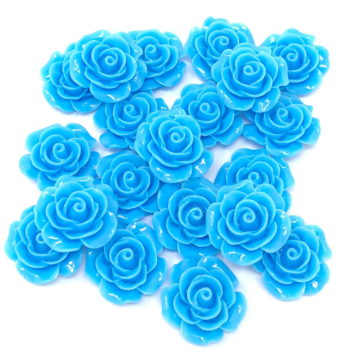 Blue 20mm Resin Roses Flatbacks - Pack of 20