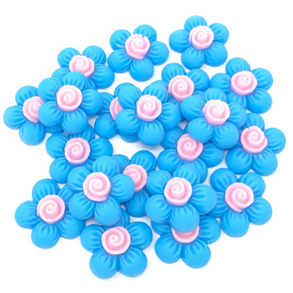 Blue 20mm Soft Feel Flower Flatbacks - Pack of 20