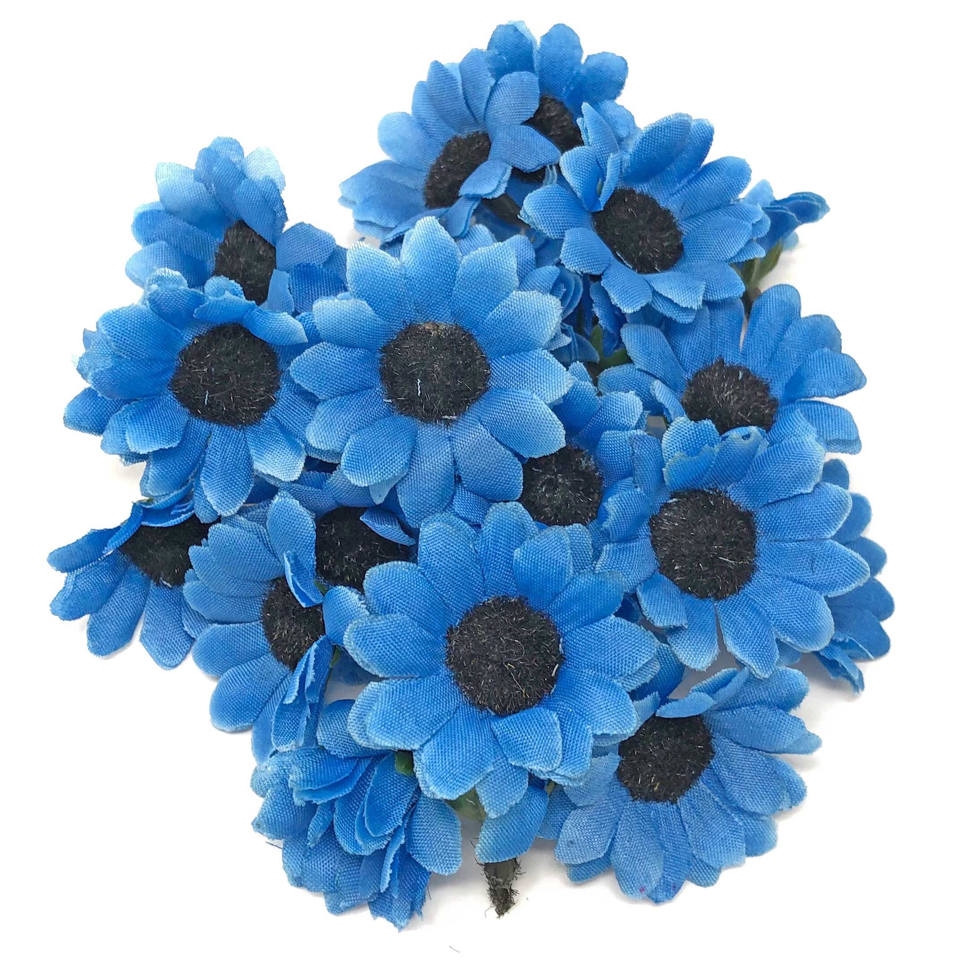Blue/Black 35mm Synthetic Daisy Flowers (Faux Silk) - Mini Daisy Heads