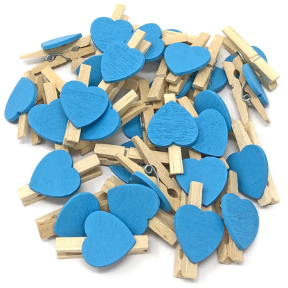 Blue 30mm Natural Pegs with 18mm Coloured Hearts