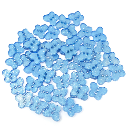 Blue 50 Mix Glitter Butterfly 13mm Resin Buttons