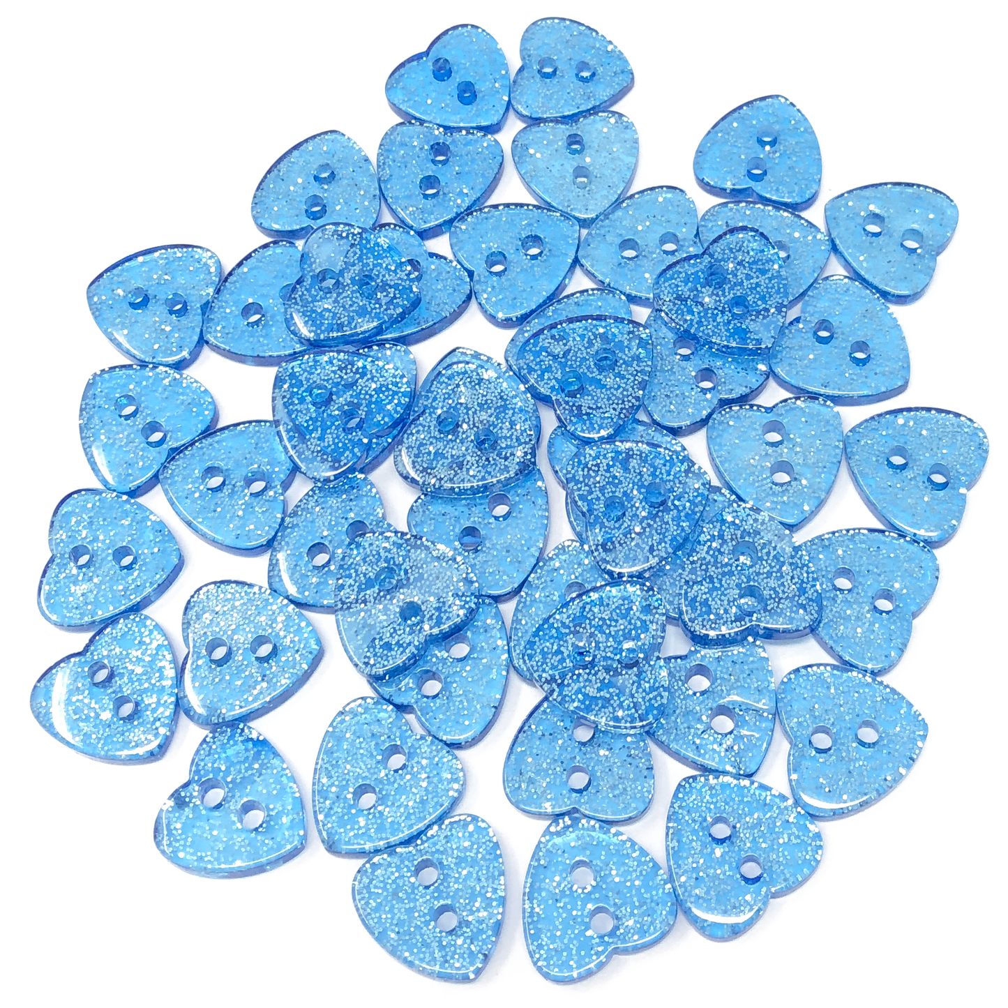 Blue 50 Mix Glitter Heart 13mm Resin Buttons