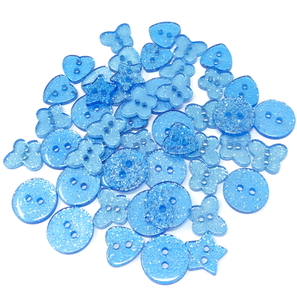 Blue 50 Mix Glitter Mix Shape 13mm Resin Buttons