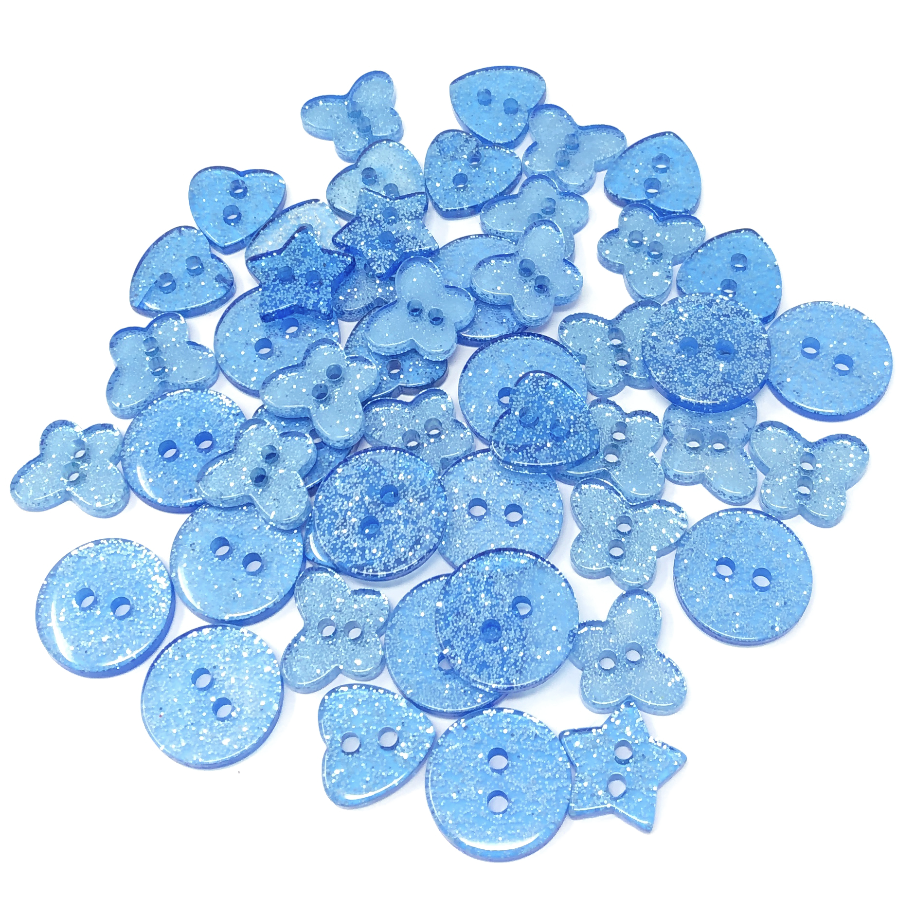 Blue 50 Mix Glitter Mix Shape 13mm Resin Buttons