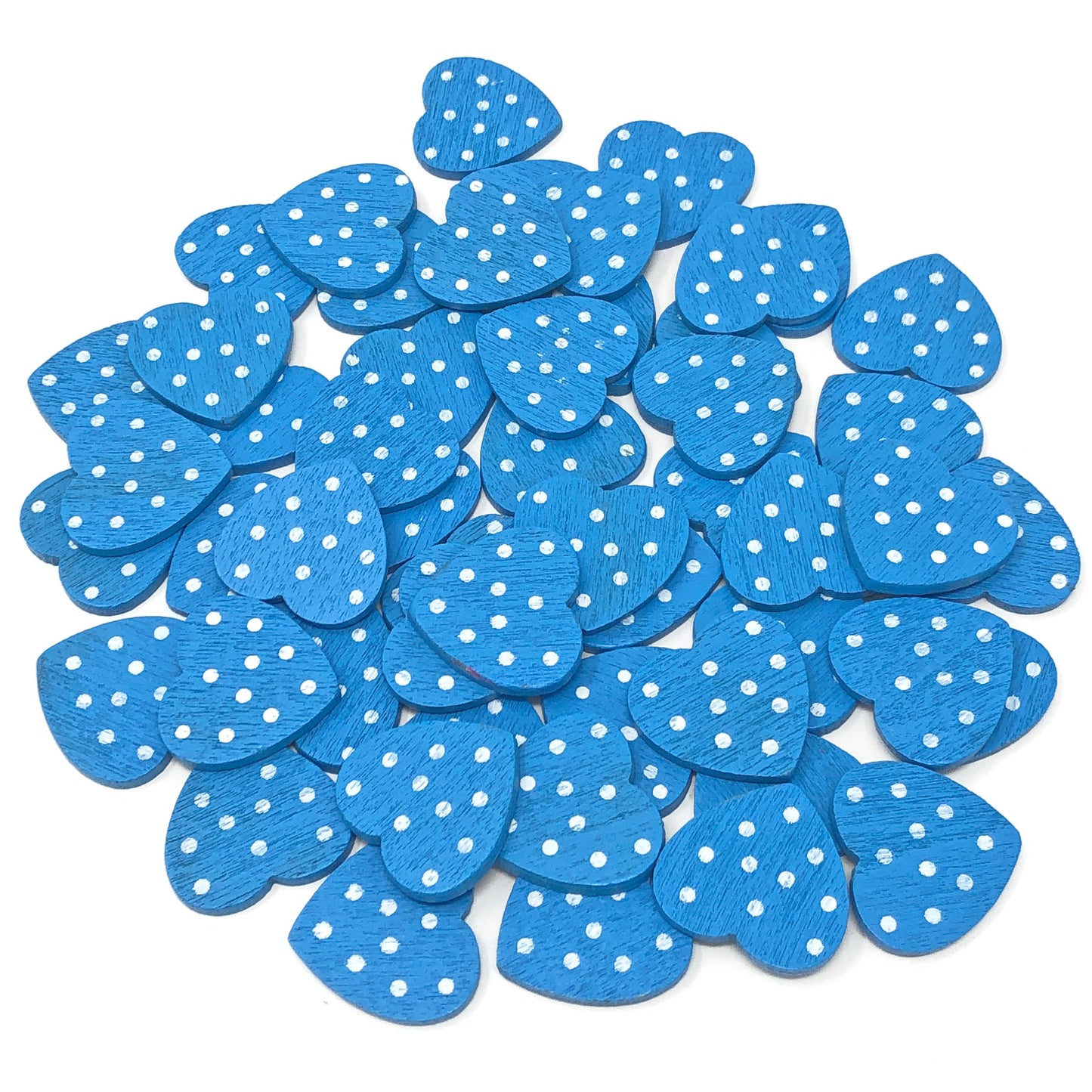 Blue Spotty 18mm Wooden Craft Coloured Hearts