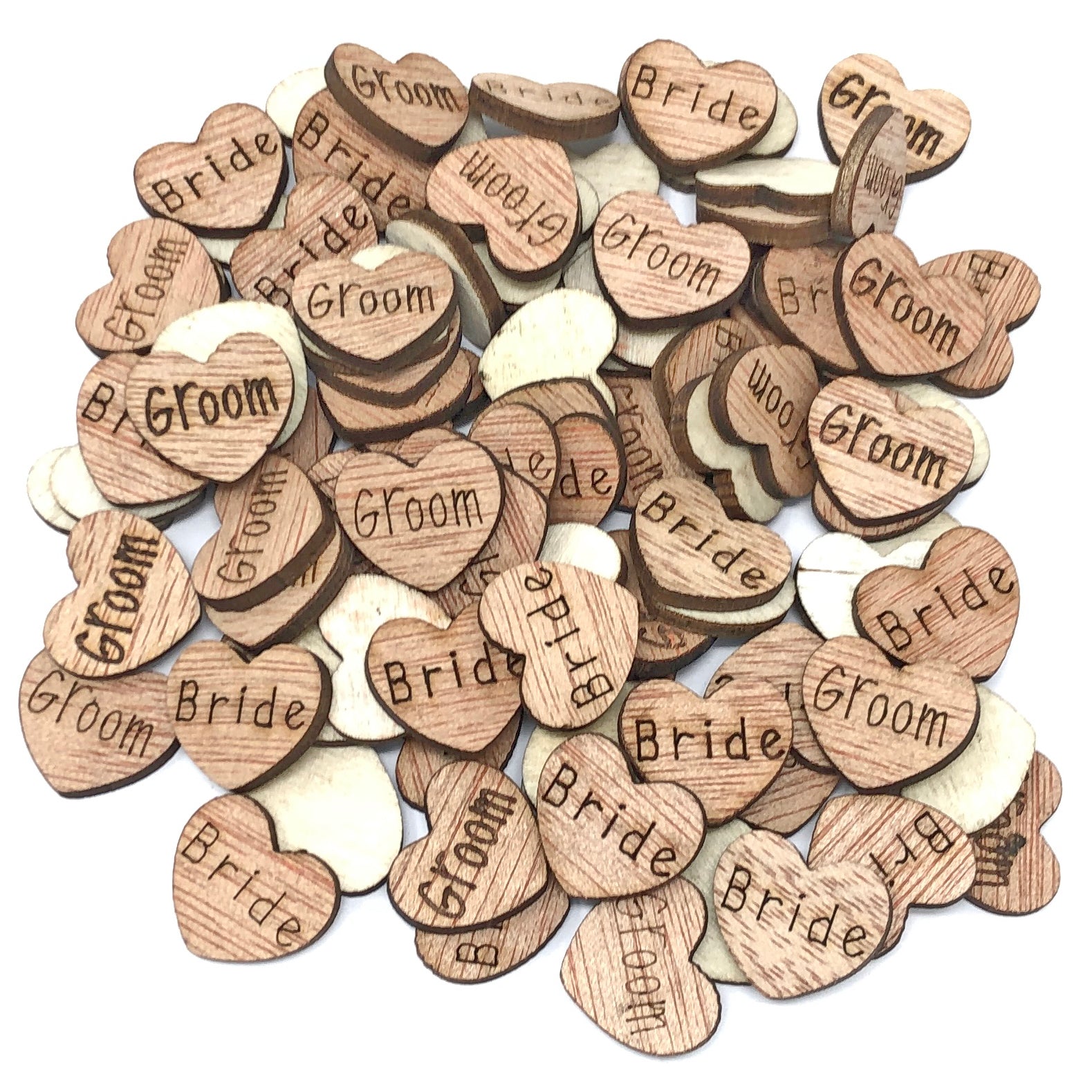Bride & Groom 15mm Natural Wooden Wedding Love Hearts 