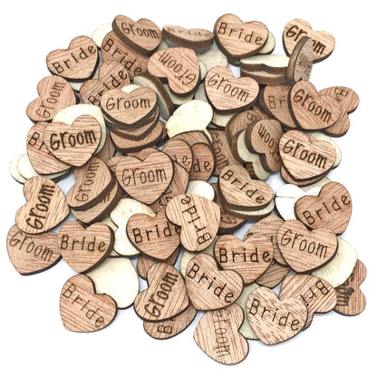 Bride & Groom 15mm Natural Wooden Wedding Love Hearts 