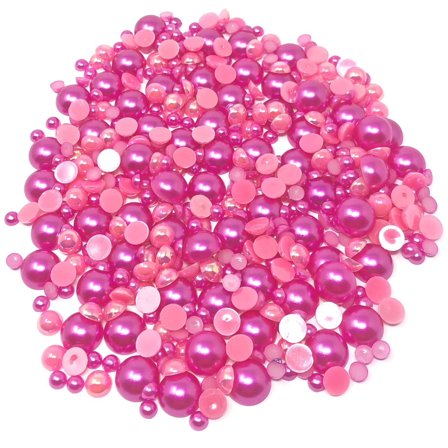 Bright Pink Mini Resin Mixed Size Half Pearls (Pack of 500 Approx)