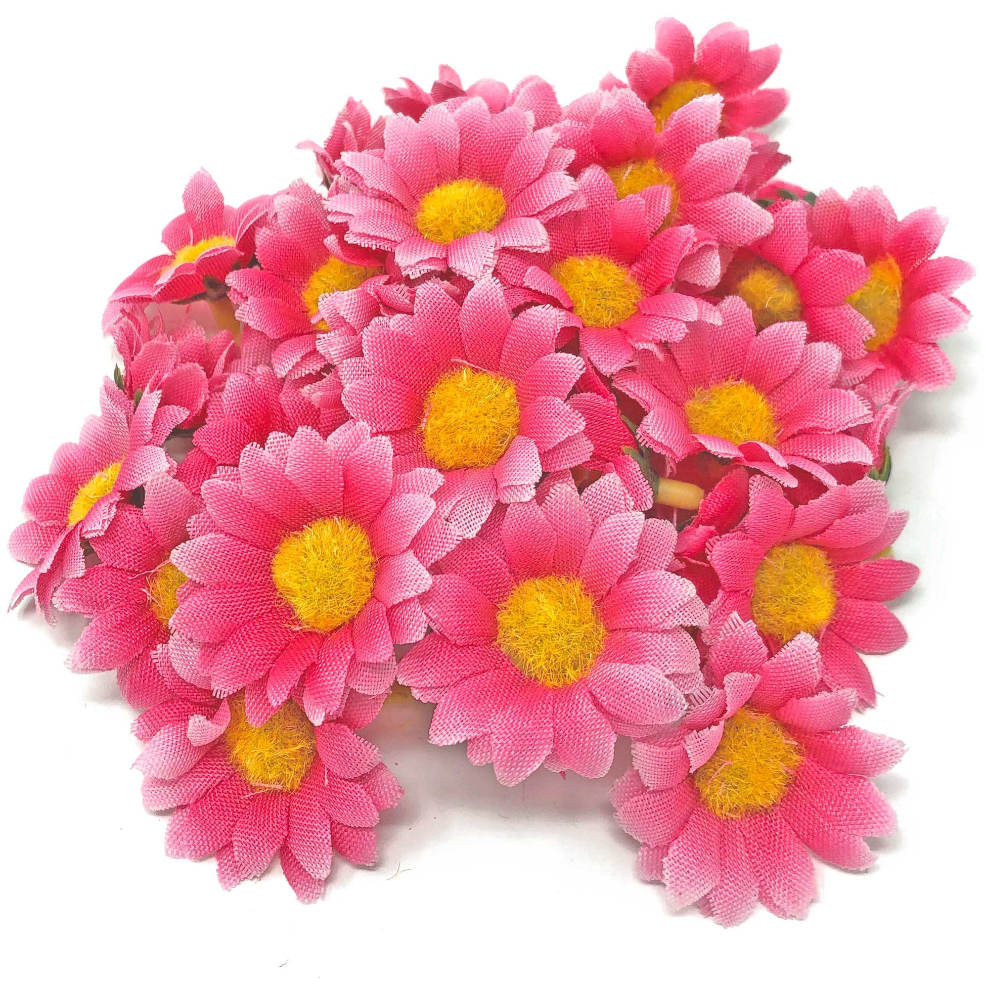 Bright Pink 35mm Synthetic Daisy Flowers (Faux Silk) - Mini Daisy Heads