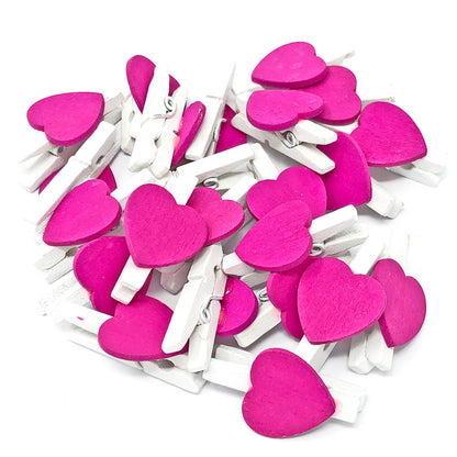 Bright Pink 30mm White Pegs with 18mm Coloured Hearts