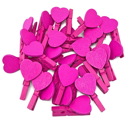 Bright Pink 30mm Coloured Pegs with Matching 18mm Coloured Hearts