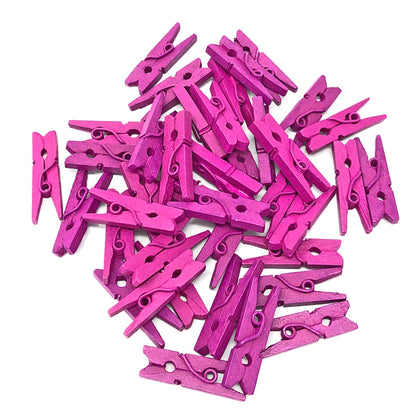 Bright Pink 25mm Mini Coloured Wooden Clothes Pegs