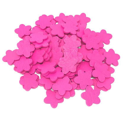 Bright Pink 18mm Wooden Craft Coloured Flowers