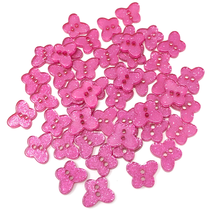 Bright Pink 50 Mix Glitter Butterfly 13mm Resin Buttons
