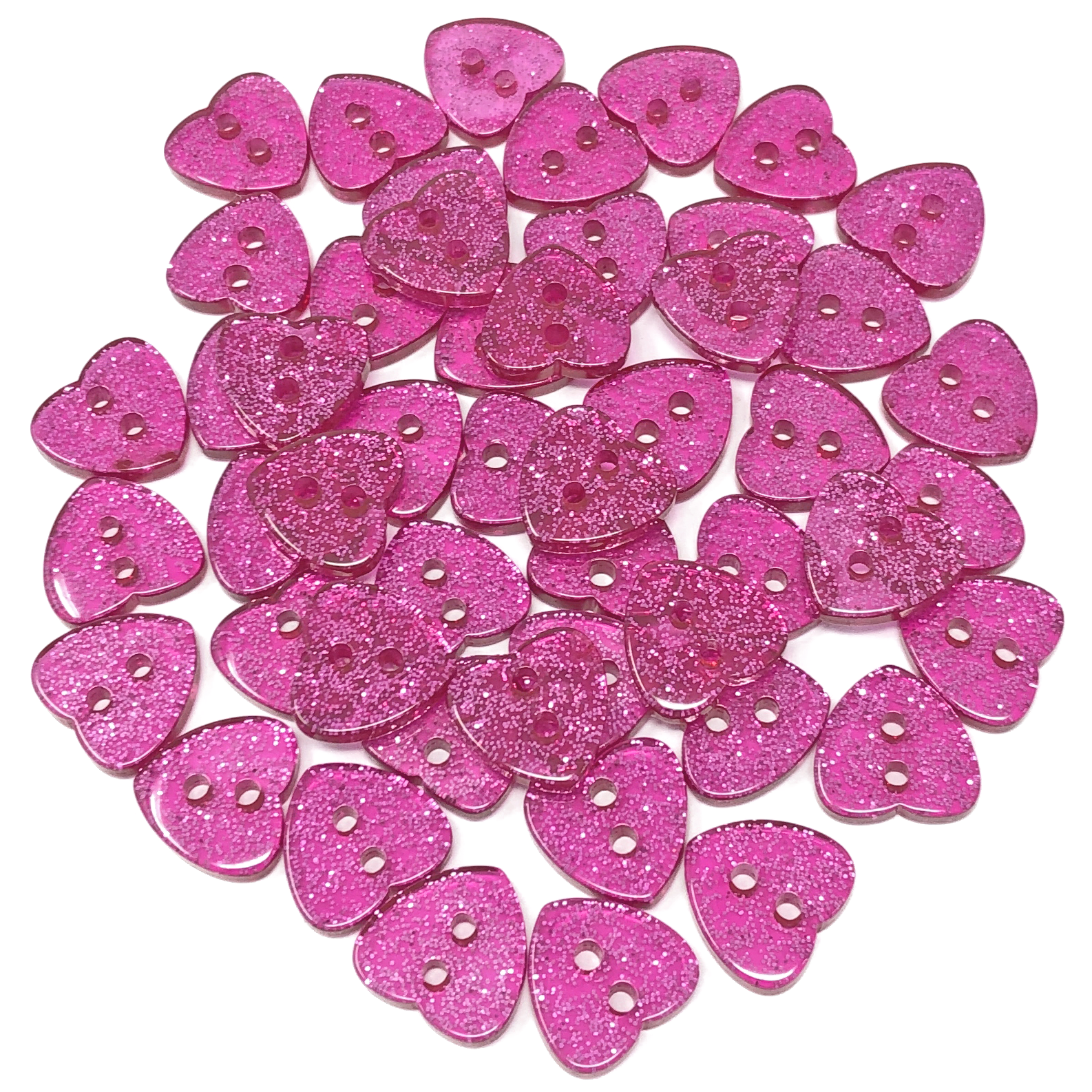 Bright Pink 50 Mix Glitter Heart 13mm Resin Buttons