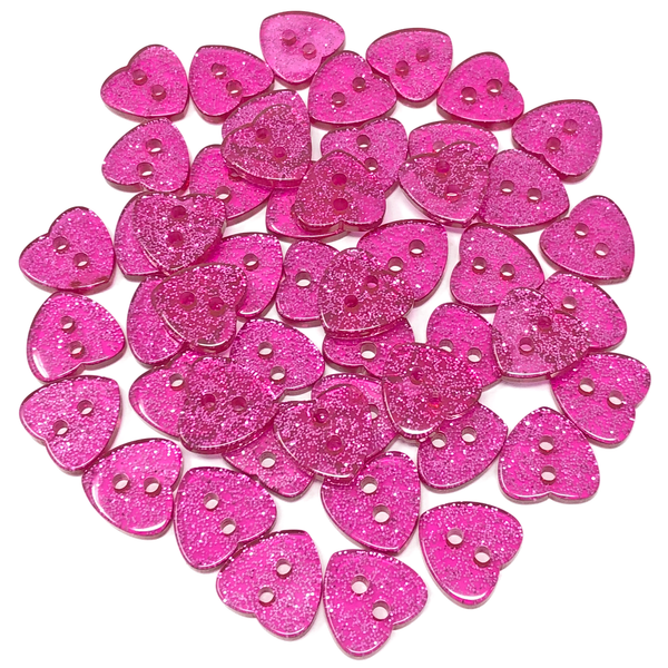 50 Mix Glitter Heart 13mm Resin Buttons