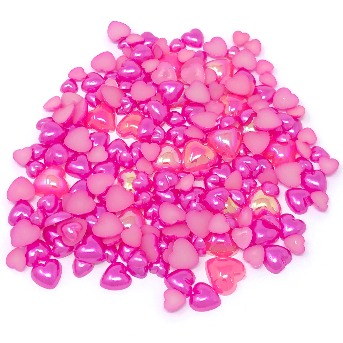 Bright Pink Mini Resin Mixed Size Heart Half Pearls (Pack of 500 Approx)