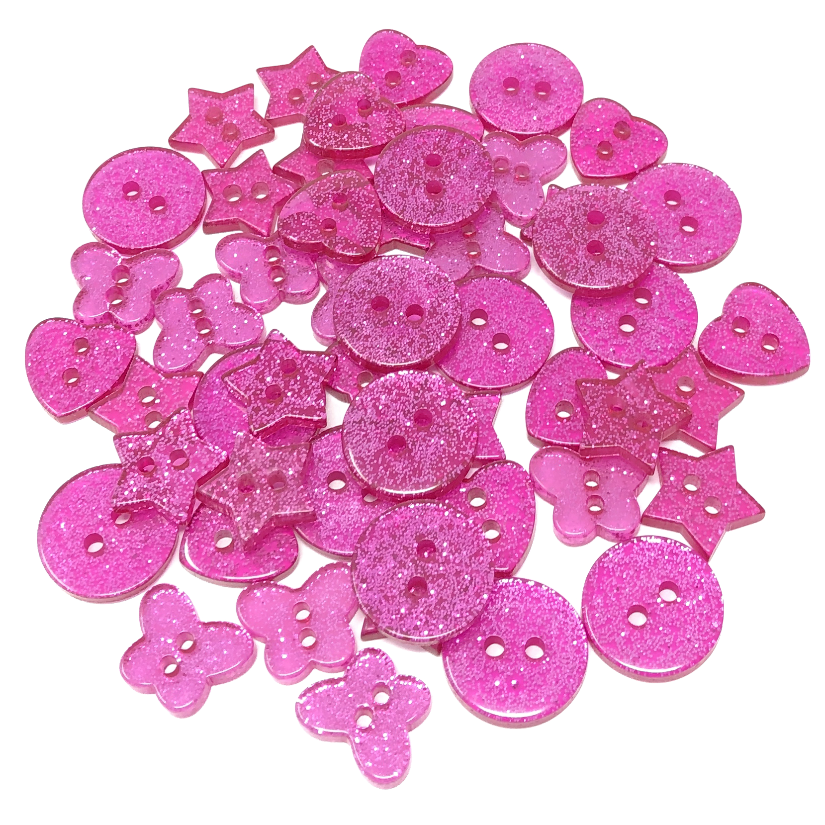 Bright Pink 50 Mix Glitter Mix Shape 13mm Resin Buttons