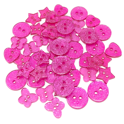 Bright Pink 50 Mix Glitter Mix Shape 13mm Resin Buttons