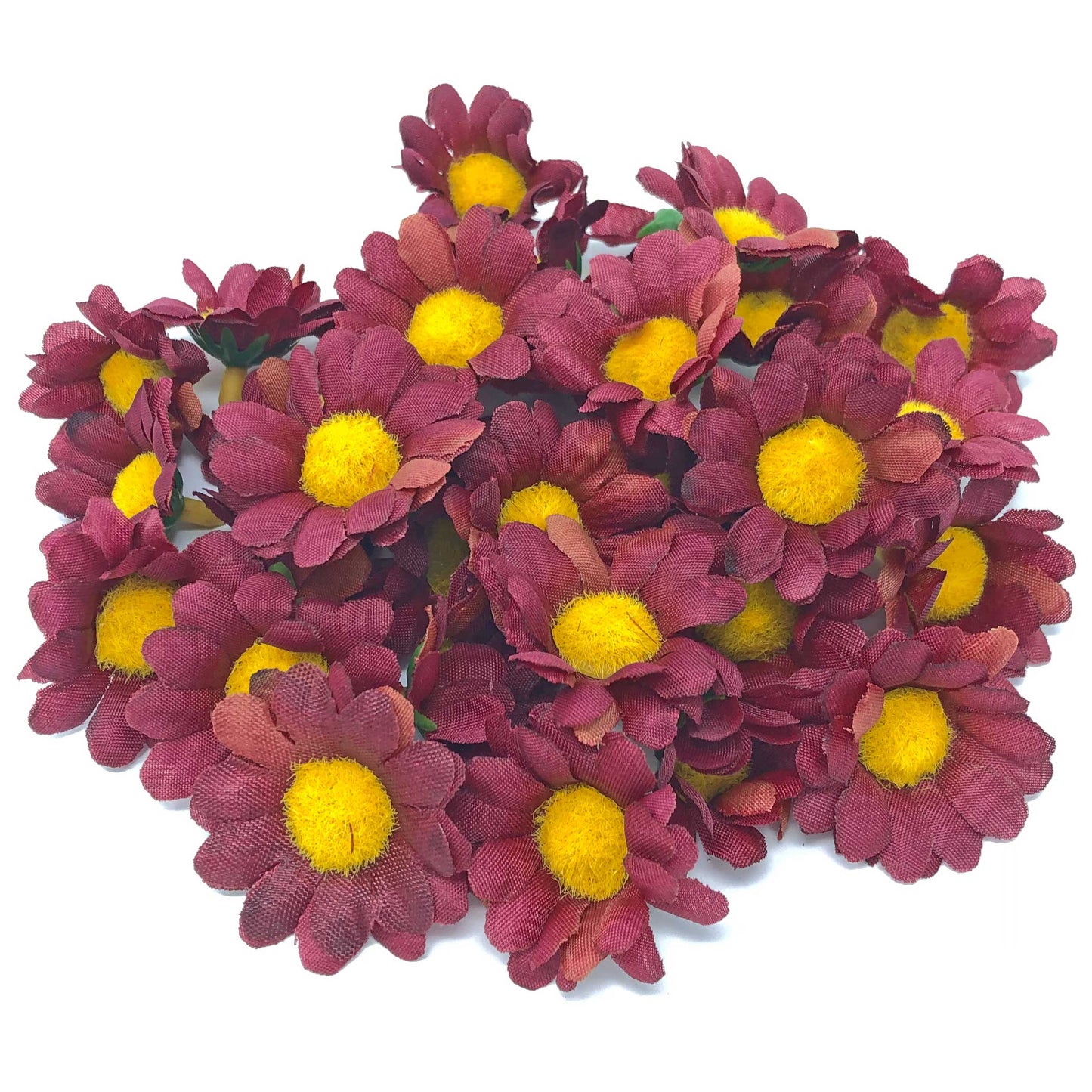 Burgundy 35mm Synthetic Daisy Flowers (Faux Silk) - Mini Daisy Heads