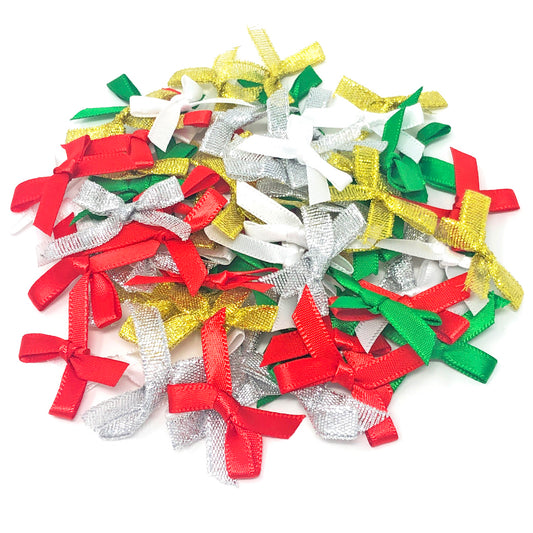 Christmas Mix 7mm 40x25mm Christmas Ribbon Bows - Pack of 75