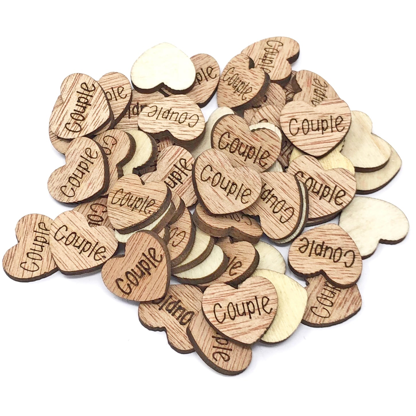 Couple 15mm Natural Wooden Wedding Love Hearts 