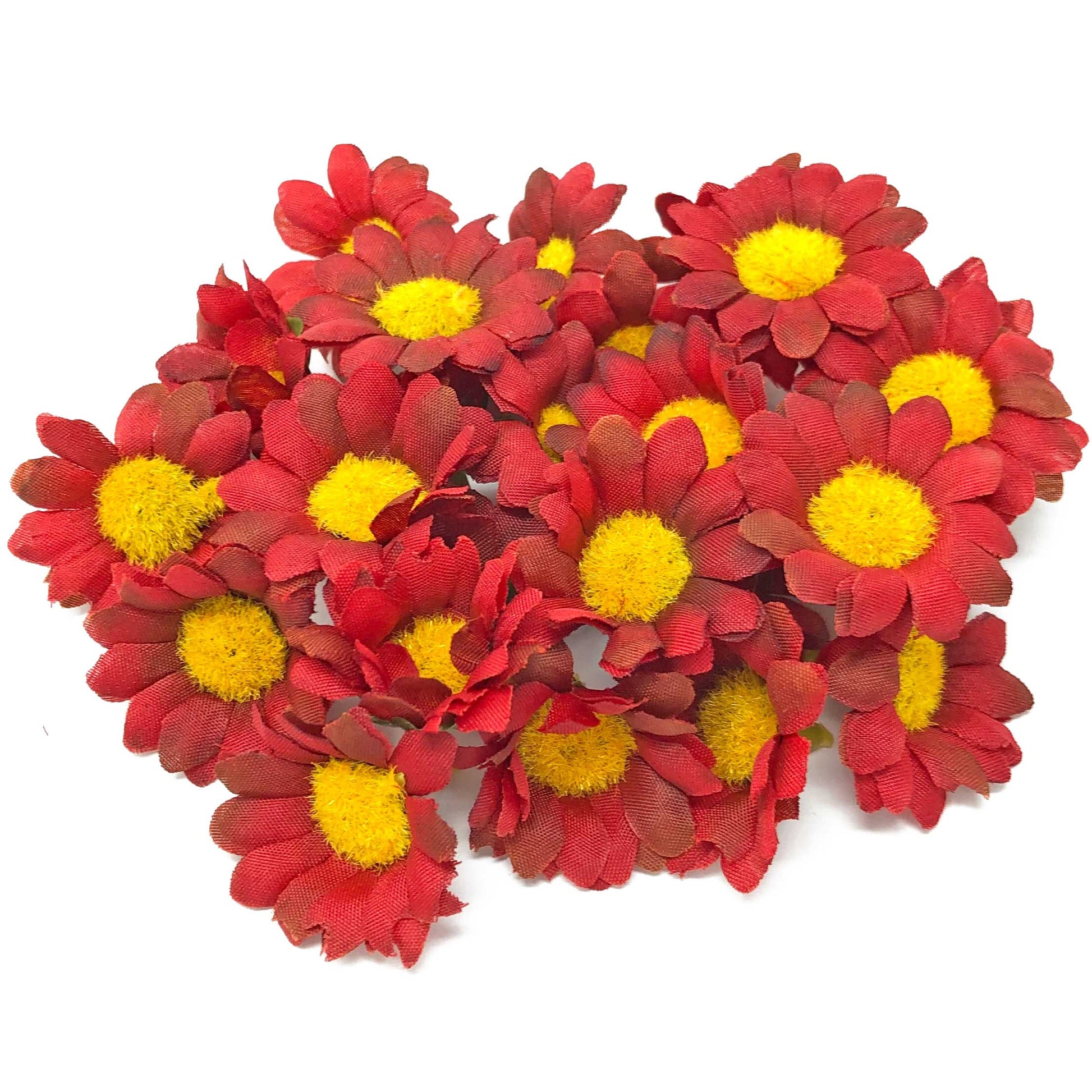 Dark Red 35mm Synthetic Daisy Flowers (Faux Silk) - Mini Daisy Heads