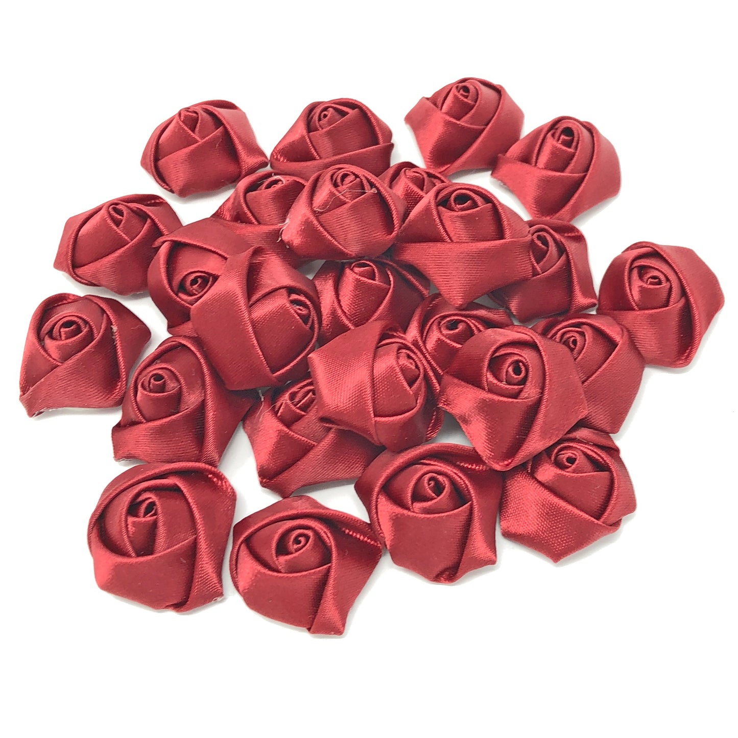 Dark Red 25mm Felt Flatback Ribbon Roses