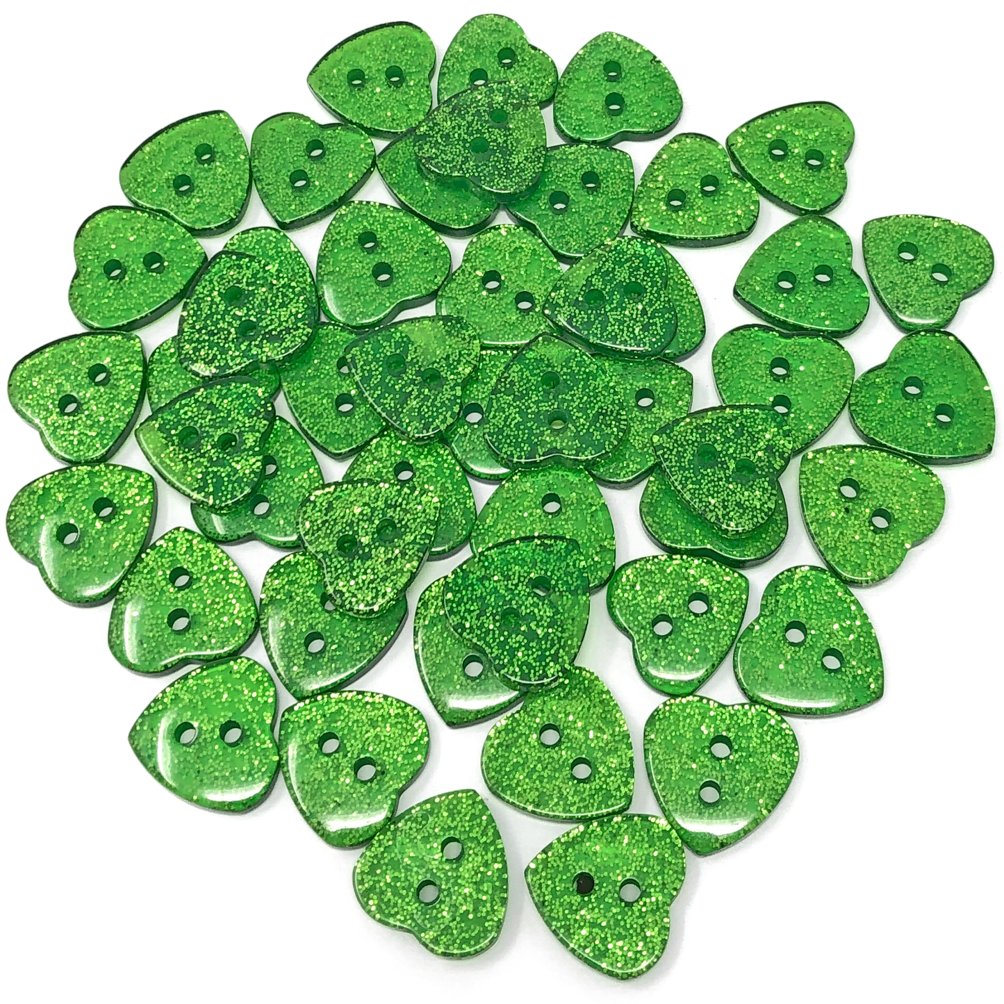 Dark Green 50 Mix Glitter Heart 13mm Resin Buttons