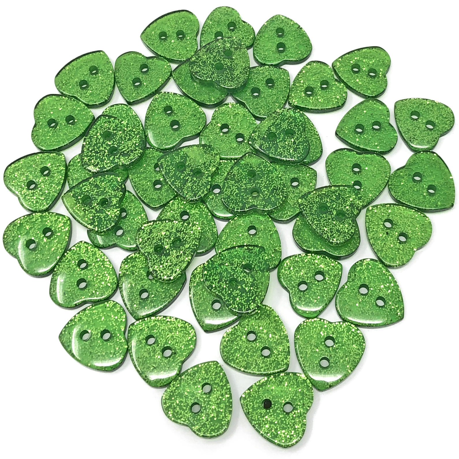 Dark Green 50 Mix Glitter Heart 13mm Resin Buttons
