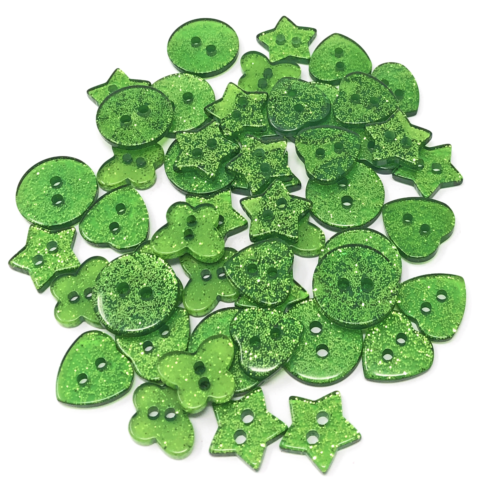 Dark Green 50 Mix Glitter Mix Shape 13mm Resin Buttons