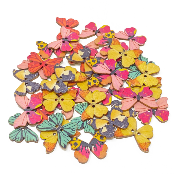 40 Mixed Floral Flower & Butterfly Buttons