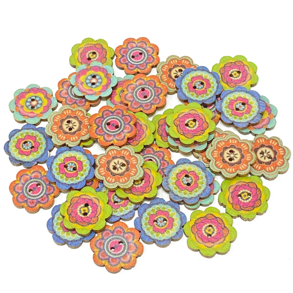 40 Mixed Floral Flower & Butterfly Buttons