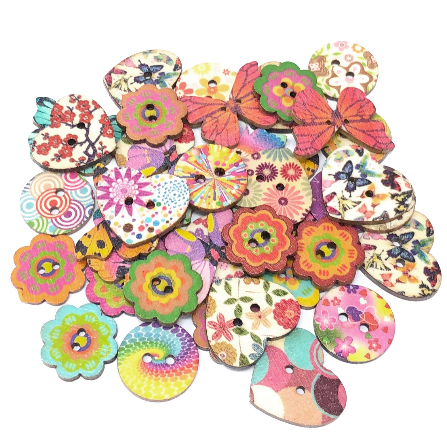 40 Mixed Floral Flower & Butterfly Buttons