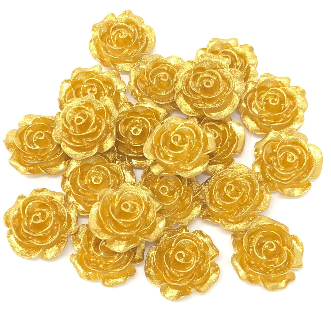 Gold 20mm Resin Roses Flatbacks - Pack of 20