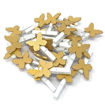 Gold 30mm Mini Clothes Pegs with 20mm Butterflies