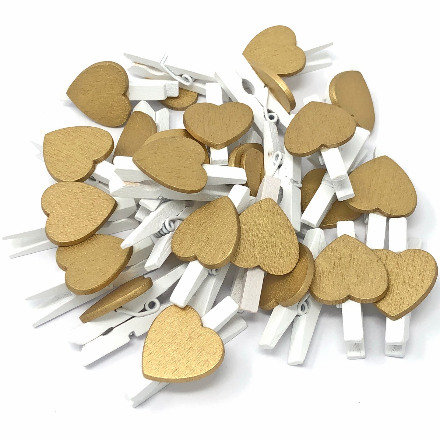Gold 30mm White Pegs with 18mm Coloured Hearts