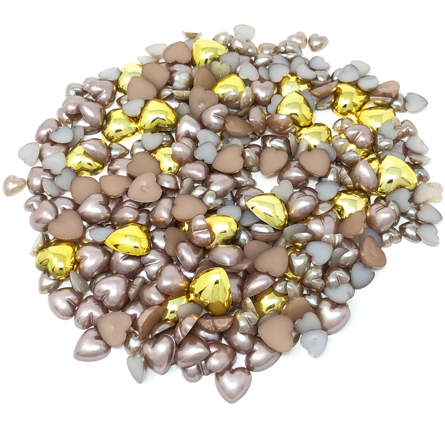 Gold Mini Resin Mixed Size Heart Half Pearls (Pack of 500 Approx)