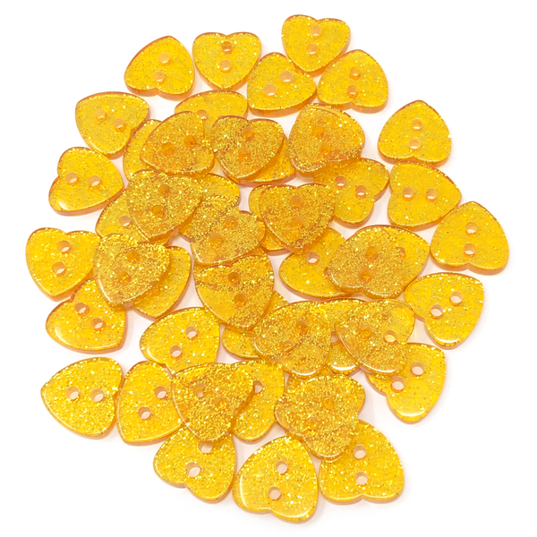 50 Mix Glitter Heart 13mm Resin Buttons