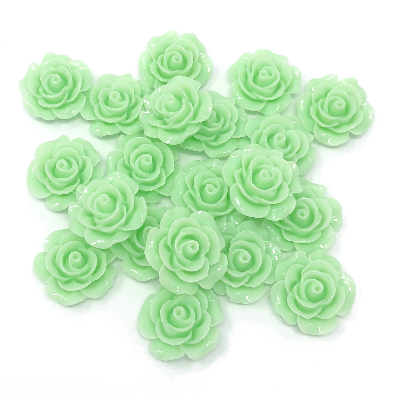 Green 20mm Resin Roses Flatbacks - Pack of 20