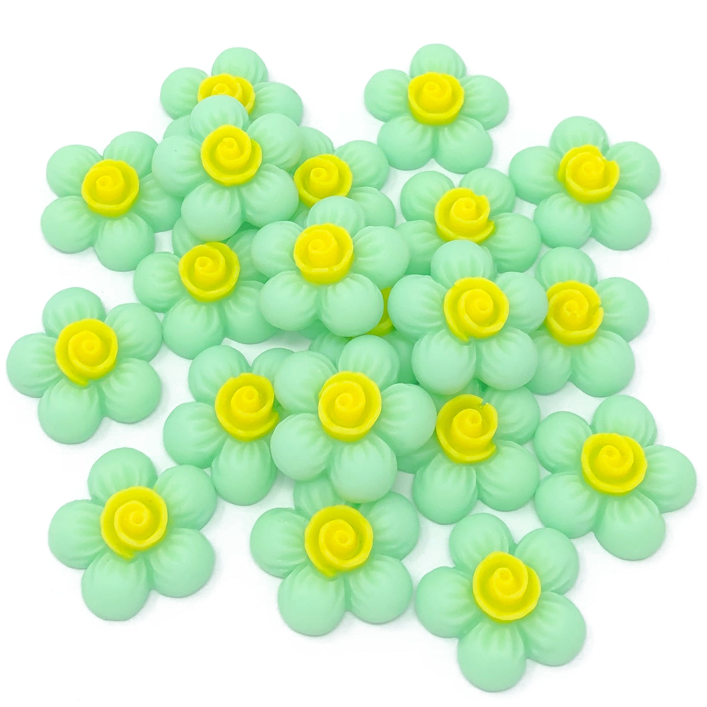 Green 20mm Soft Feel Flower Flatbacks - Pack of 20