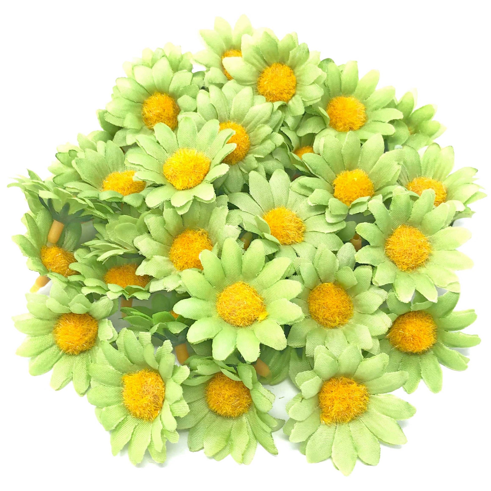 Green 35mm Synthetic Daisy Flowers (Faux Silk) - Mini Daisy Heads