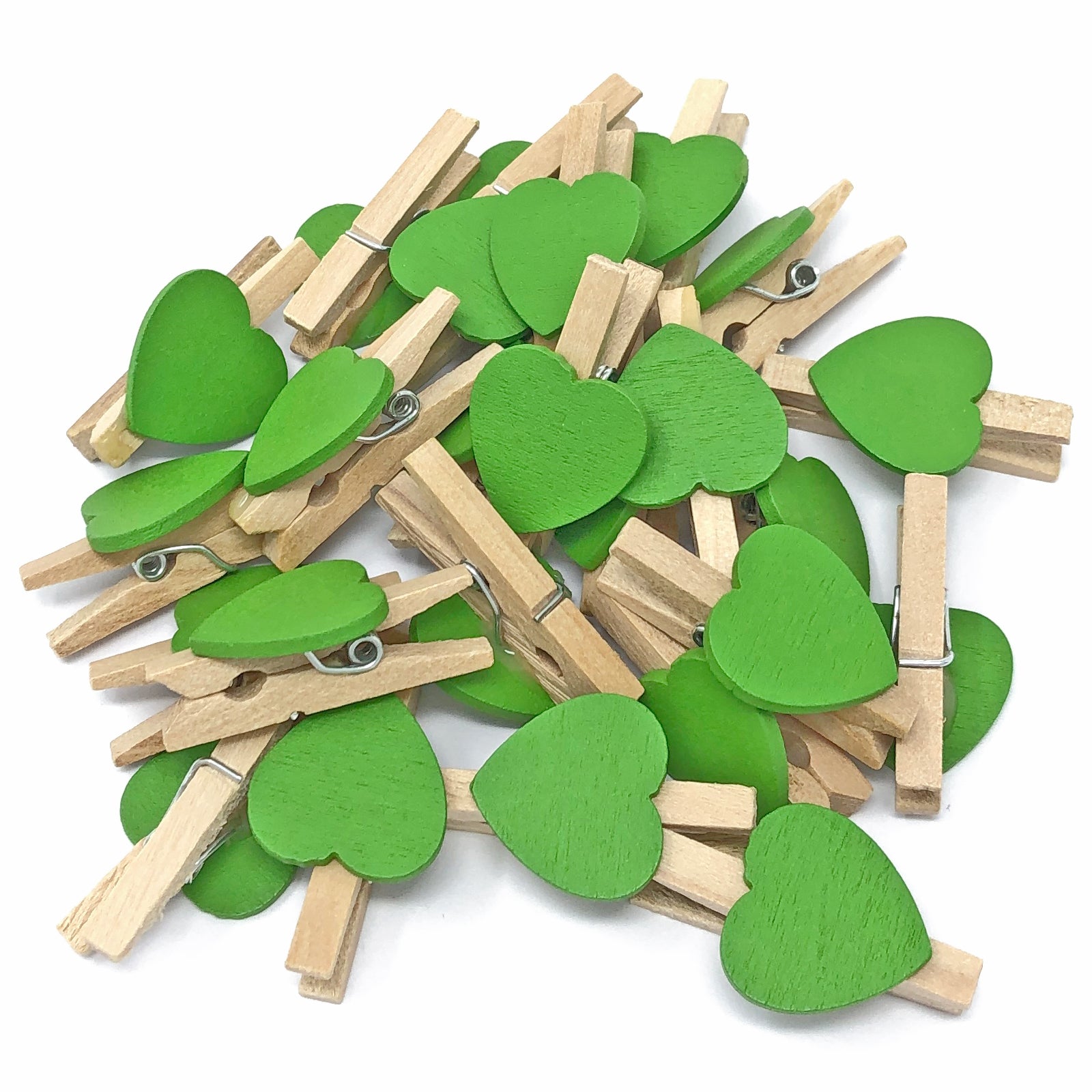 Green 30mm Natural Pegs with 18mm Coloured Hearts