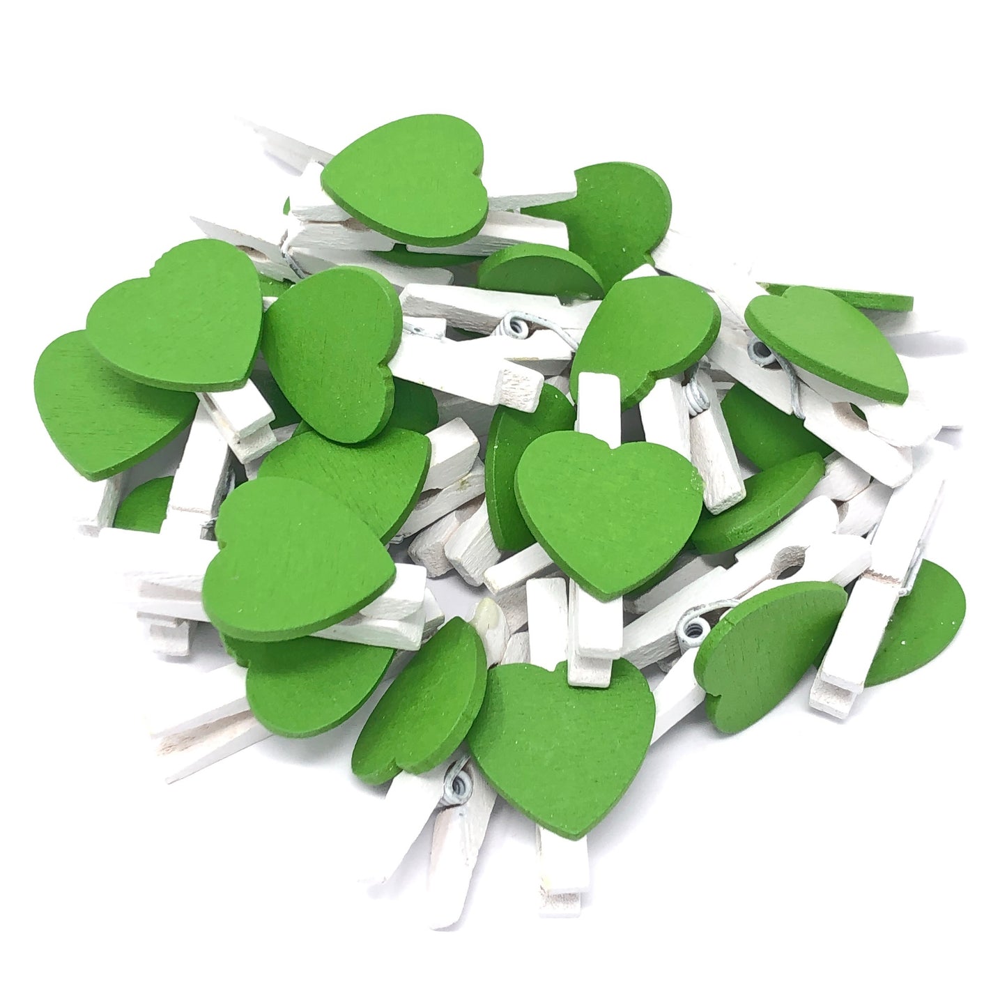 Green 30mm White Pegs with 18mm Coloured Hearts