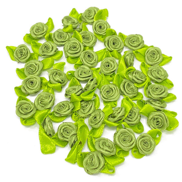 Mini 15mm Rose Satin Ribbon Rose Buds With Base