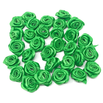 Green 15mm Miniature Satin Ribbon Roses