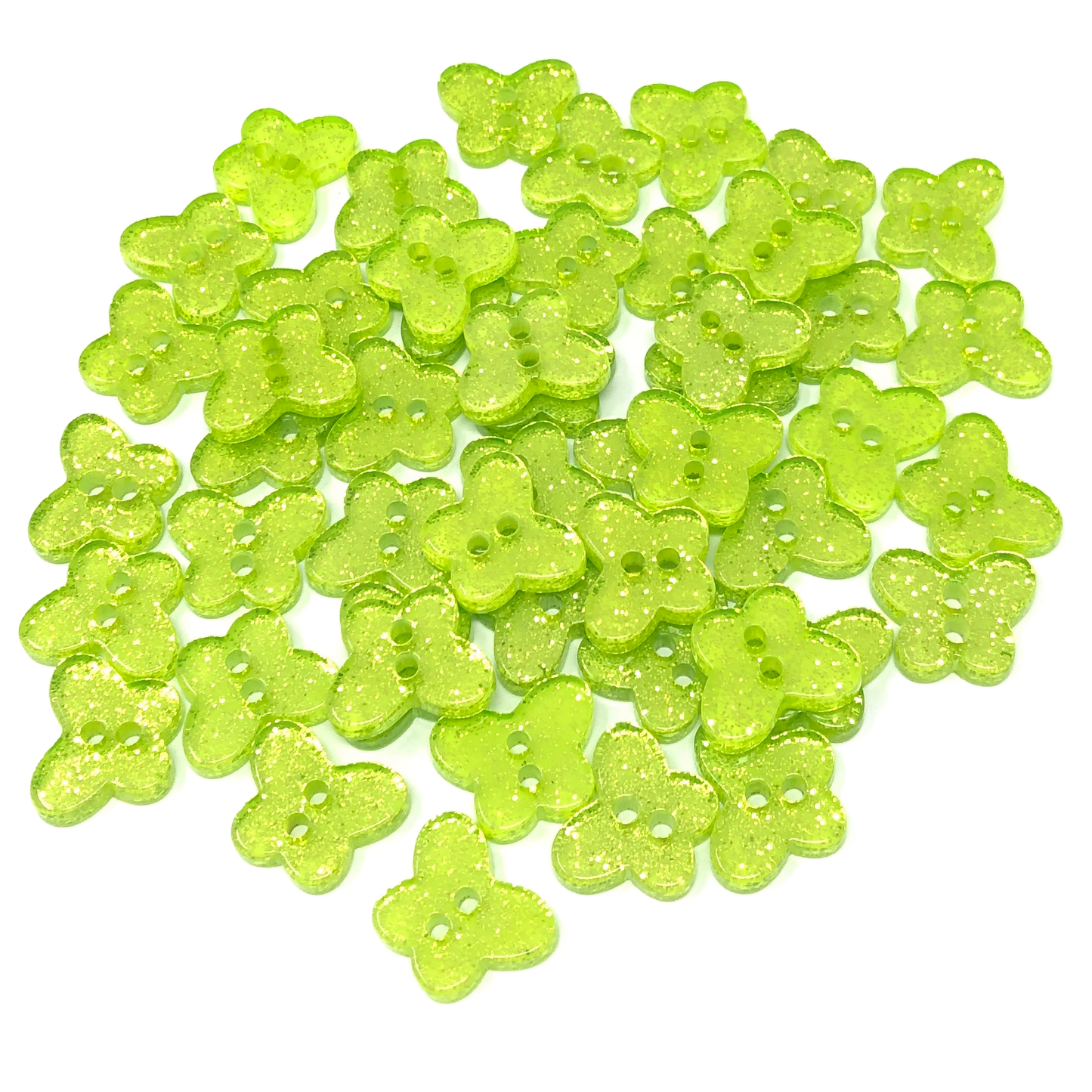 Green 50 Mix Glitter Butterfly 13mm Resin Buttons