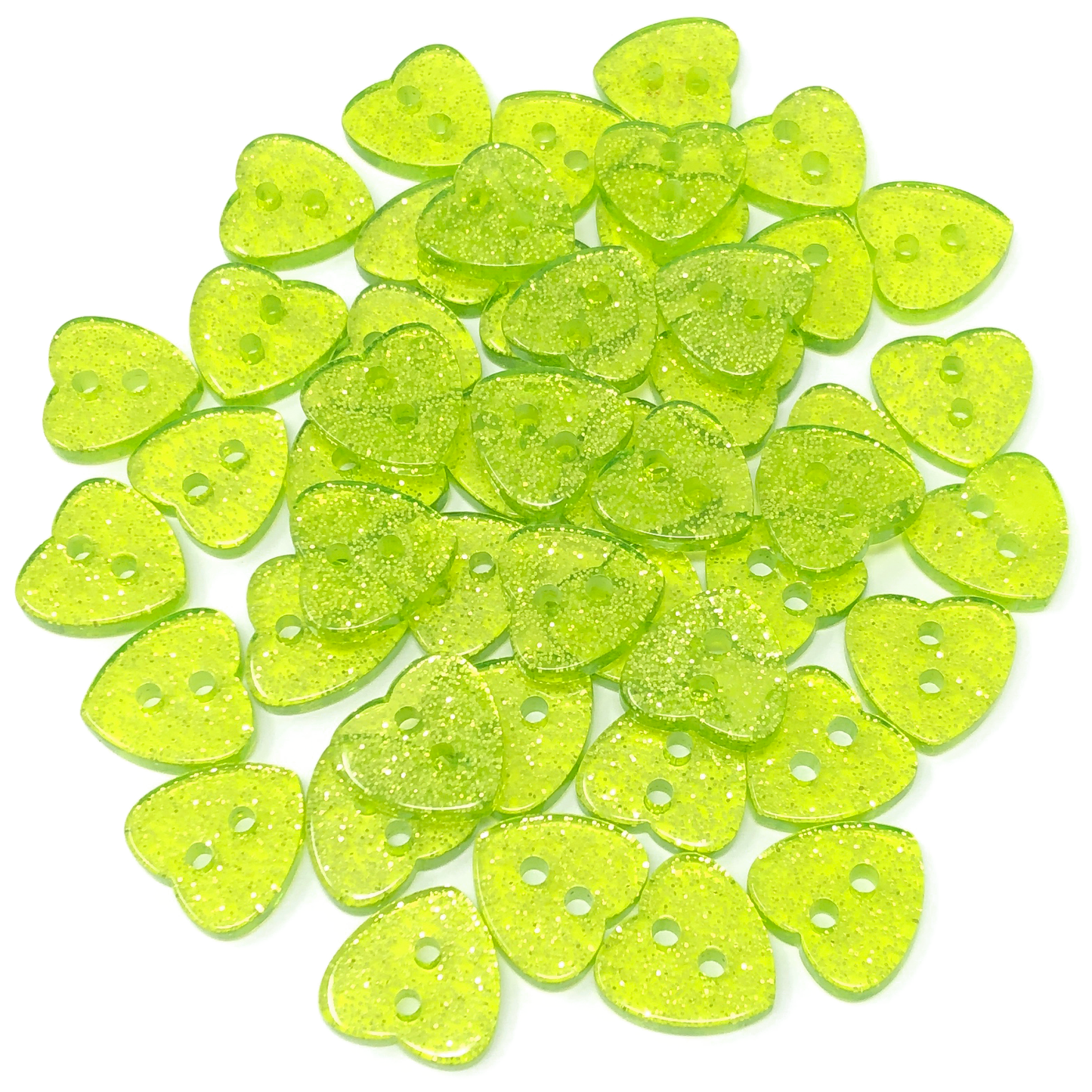 Green 50 Mix Glitter Heart 13mm Resin Buttons
