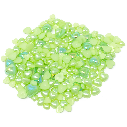Green Mini Resin Mixed Size Heart Half Pearls (Pack of 500 Approx)