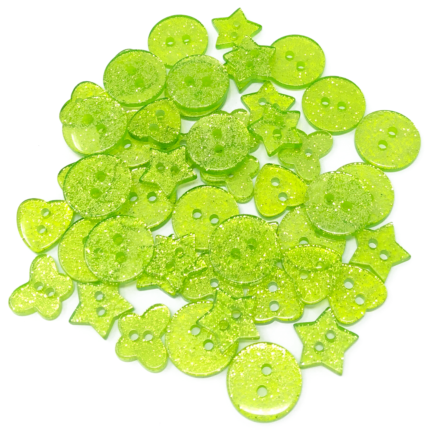 Green 50 Mix Glitter Mix Shape 13mm Resin Buttons